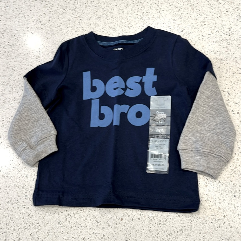 New with tags! Carters “Best bro” long sleeve shirt infant size 9 months